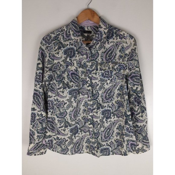 Talbots Tops - Talbots Womens Light Green/Cream Paisley Button Down Shirt Long Sleeve 10